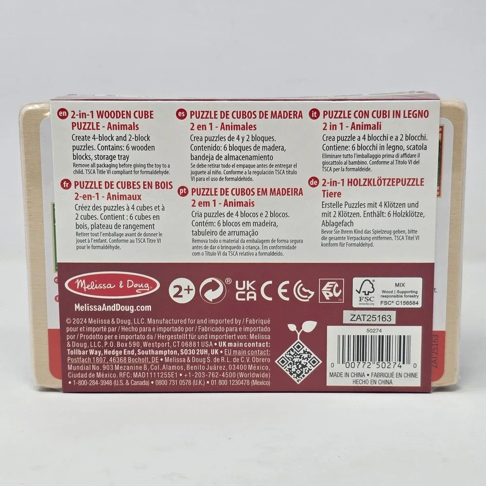 Melissa & Doug 2-in-1 Wooden Cube Puzzle Animals 6 Scenes‎ 50274 New
